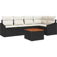 Syfax Ensemble de canapé de jardin 6 pc Noir et Crème polyrotin