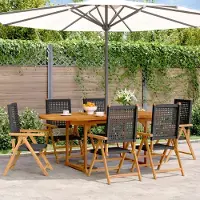 Prolenta Maison Exclusive - Ensemble de salle à manger d'extérieur 7 pièces en rotin synthétique et bois massif noir