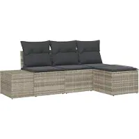 Syfax Ensemble de canapé de jardin 4 pcs Gris clair polyrotin