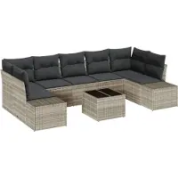 Syfax Ensemble de canapé de jardin 8 pc Gris clair polyrotin
