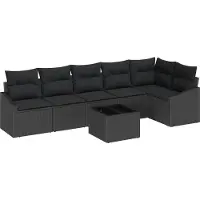 Syfax Ensemble de Canapés avec coussin 7 pcs Noir polyrotin