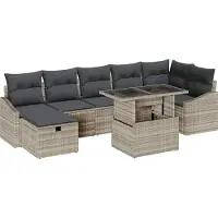 Syfax Ensemble de canapé de jardin 8 pcs Gris clair Poly rotin