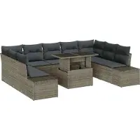 Syfax Ensemble de canapé de jardin 10 pcs Gris Poly rotin