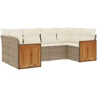 Syfax Salon de jardin avec coussins 6 pcs beige résine tressée