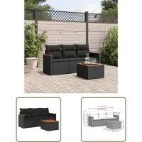 The Living Store Ensemble de salon de jardin 4 pièces avec coussins Noir Poly Rattan