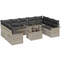 Syfax Ensemble de canapé de jardin 10 pcs Gris clair Poly rotin