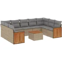 vidaXL Ensemble de salon de jardin 10 pièces avec coussins Beige Poly Rattan