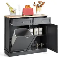 Costway Commode pour poubelle 42L, Armoire de cuisine avec grand plan de travail & 2 tiroirs & étagère réglable, Armoire pour poubelle (Gris)