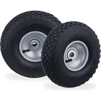 Relaxdays 8 roues de diable 3.00-4, roue complète à pneumatique avec jante en acier, pour axe de 16 mm, 100 kg, roue de secours, noir-gris