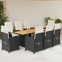 Prolenta Maison Exclusive - Ensemble de salle à manger de jardin 9 pièces avec coussins, rotin synthétique noir