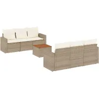 vidaXL Ensemble de salon de jardin 7 pièces avec coussins Beige Poly Rattan