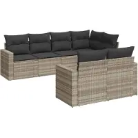 vidaXL Ensemble de salon de jardin 7 pièces avec coussins gris clair Poly rotin