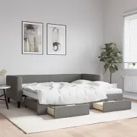 Prolenta Maison Exclusive - Lit de jour convertible avec tiroirs, gris foncé, 80 x 200 cm, tissu