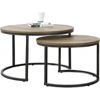 En.casa Table basse 'Christchurch' set de 2 tables gigognes piètement métal couleur bois/noir
