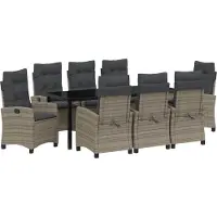 Syfax Ensemble de salle à manger pour jardin 9 pcs Gris polyrotin