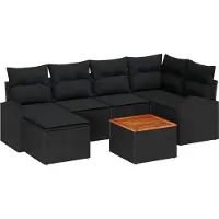 Syfax Ensemble de canapé de jardin avec coussin 7 pcs Noir polyrotin