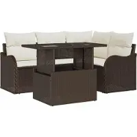 Syfax Ensemble de repas extérieur 5 pcs Marron Poly rotin