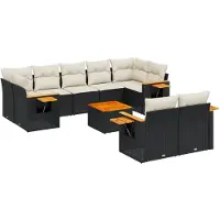 vidaXL Ensemble de 10 canapés de jardin avec coussins noir poly rotin