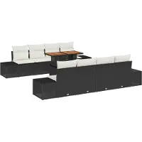 Syfax Ensemble de canapé de jardin 9 pcs Noir Poly rotin