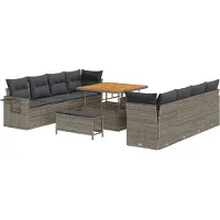 Syfax Ensemble de canapé de jardin 11 pcs Gris Poly rotin