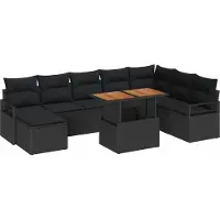 Syfax Ensemble de canapé de jardin 9 pcs Noir Poly rotin