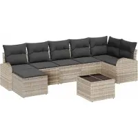 Syfax Ensemble de canapé de jardin 8 pcs Gris clair Poly rotin