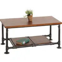 Mendler Table basse HWC-N27, table de salon table basse table d'appoint, Industrial bois massif métal 48x100x50cm marron