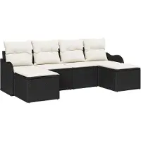 Syfax Ensemble de canapé de jardin avec coussin 6 pcs Noir Poly rotin