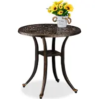 Relaxdays Table de jardin , aspect antique, résistante aux intempéries, en fonte d'aluminium, H x P : 53 x 53 cm, table de balcon ronde, noir/bronze