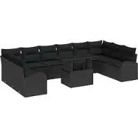 Syfax Ensemble canapé de jardin avec coussins 11 pcs noir poly rotin
