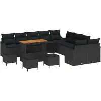 Syfax Ensemble de canapés de jardin avec coussins (14 pièces) - Polyrotin noir