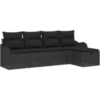Syfax Ensemble de canapé de jardin avec coussin 5 pcs Noir Poly rotin
