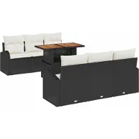 Syfax Ensemble de canapé de jardin 7 pcs Noir Poly rotin