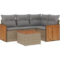 vidaXL Ensemble de salon de jardin 5 pièces avec coussins Beige Poly Rattan