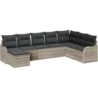 Syfax Ensemble de canapé de jardin 8 pcs Gris clair Poly rotin