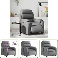 The Living Store Fauteuil de massage électrique gris similicuir
