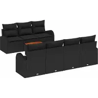 Syfax Ensemble de canapé de jardin avec coussin 8 pcs Noir polyrotin