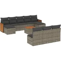 Syfax Salon de jardin 11 pcs avec coussins gris résine tressée