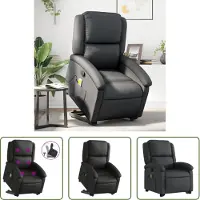 The Living Store Fauteuil de massage avec releveur Noir cuir véritable