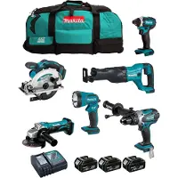 Makita Kit DLX6104MX1 (DHP458 + DTD152 + DGA452 + DSS610 + DJR186 + DML185 + 3 x 4.0 Ah + DC18RC + LTX600)