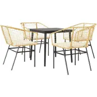 Syfax Ensemble à manger jardin coussins 5pcs marron poly rotin verre