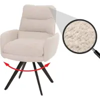 Mendler Chaise de salle à manger HWC-G66, chaise de cuisine pivotante Auto-Position Tissu/Textile Bouclé MVG blanc crème, avec accoudoirs