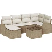 Syfax Ensemble de Canapés avec coussin 7 pcs Beige et blanc polyrotin