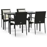 Syfax Ensemble à manger de jardin coussins 5pcs Noir Résine tressée