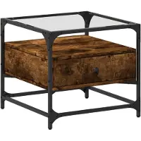 Syfax Table basse avec dessus en verre chêne fumé 50x50x45 cm acier