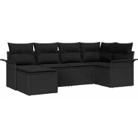 Syfax Ensemble de salon de jardin modulaire 6 places, polyrotin noir, avec coussins, table basse réglable en hauteur, rangement intégré, résistant aux in...
