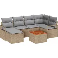 Syfax Ensemble de canapé de jardin avec coussin 7 pcs Beige polyrotin