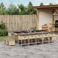 Prolenta Maison Exclusive - Ensemble à manger de jardin et coussins 15 pcs mélange beige