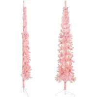Prolenta Maison Exclusive - Sapin de Noël artificiel demi-arbre, design élancé, couleur rose, avec pied, 240 cm