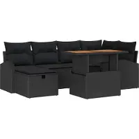 Syfax Ensemble de canapé de jardin avec coussin 7 pcs Noir polyrotin